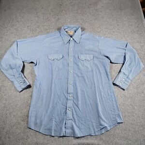 Vintage Dee Cee Brand Men Blue Stripe Western Pearl Snap Shirt Long Sleeve L USA